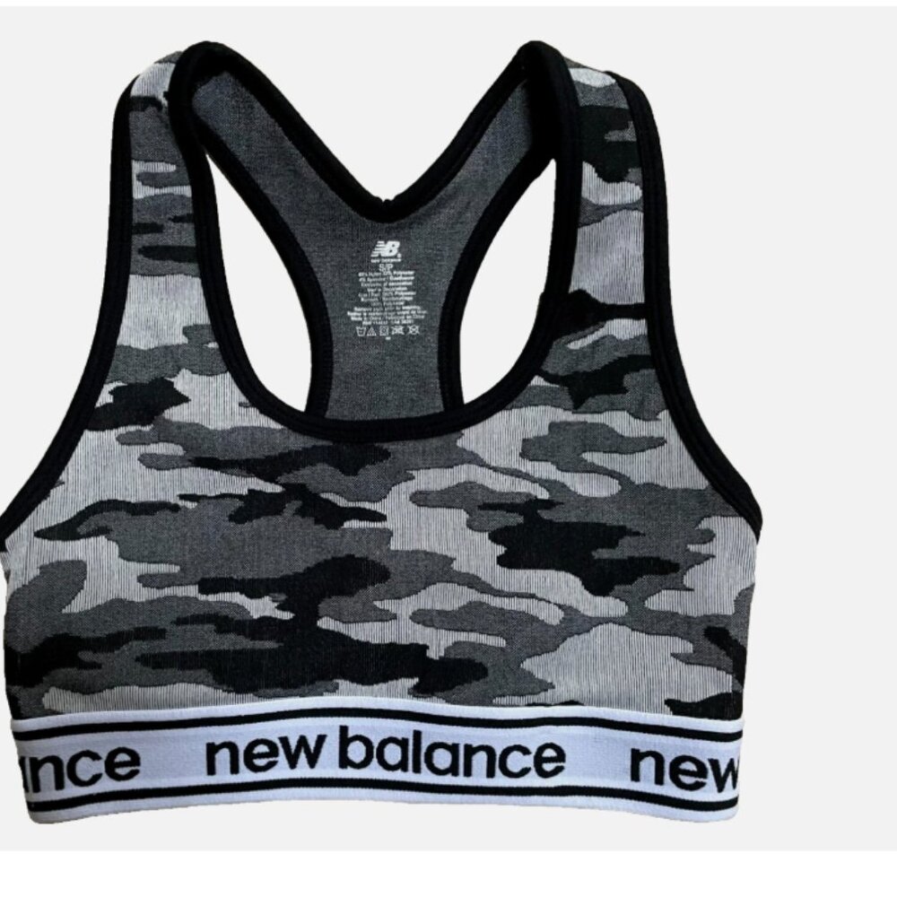 New Balance Medium Impact Sports Bra Style #114933 Como Gray/Black/White